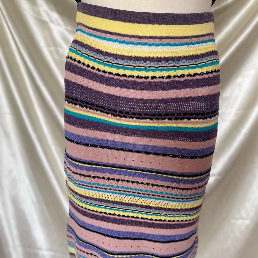 Multi Color Stripe Midi High Waist Skirt - Picture 2 of 6